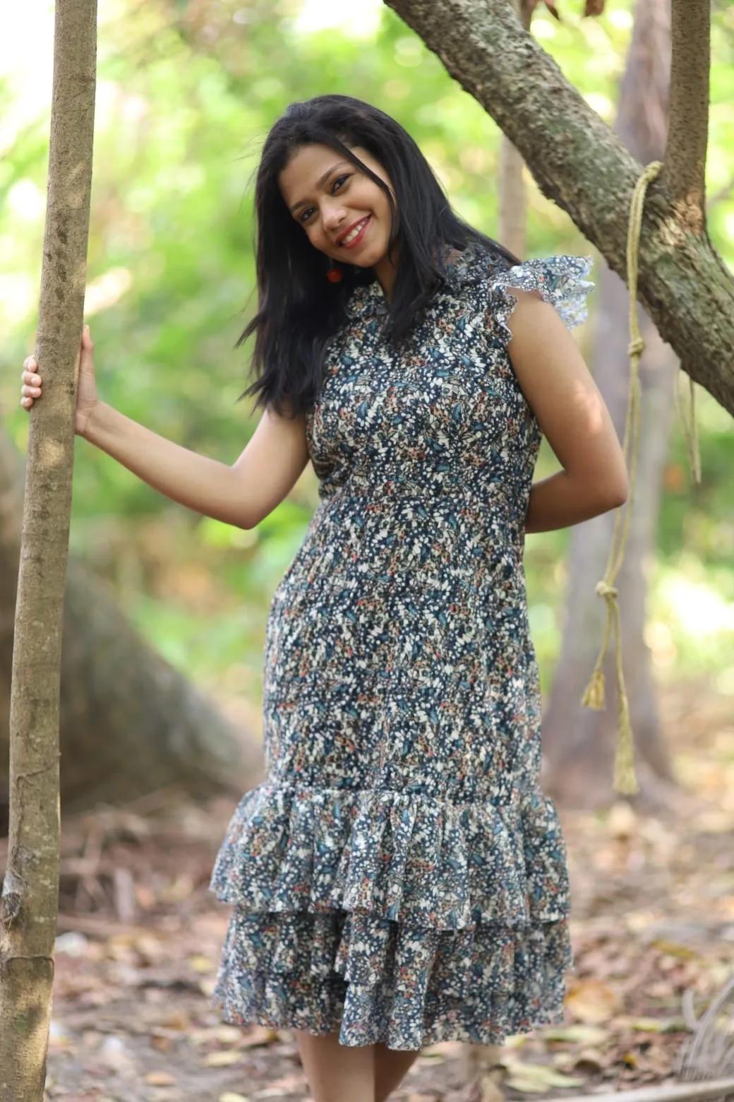 Printed Chiffon-Georgette Ruffle Dress