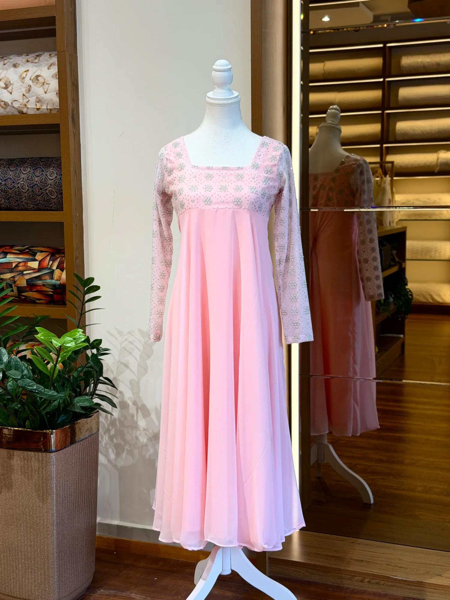 Yoke Work Georgette Umbrella Dress