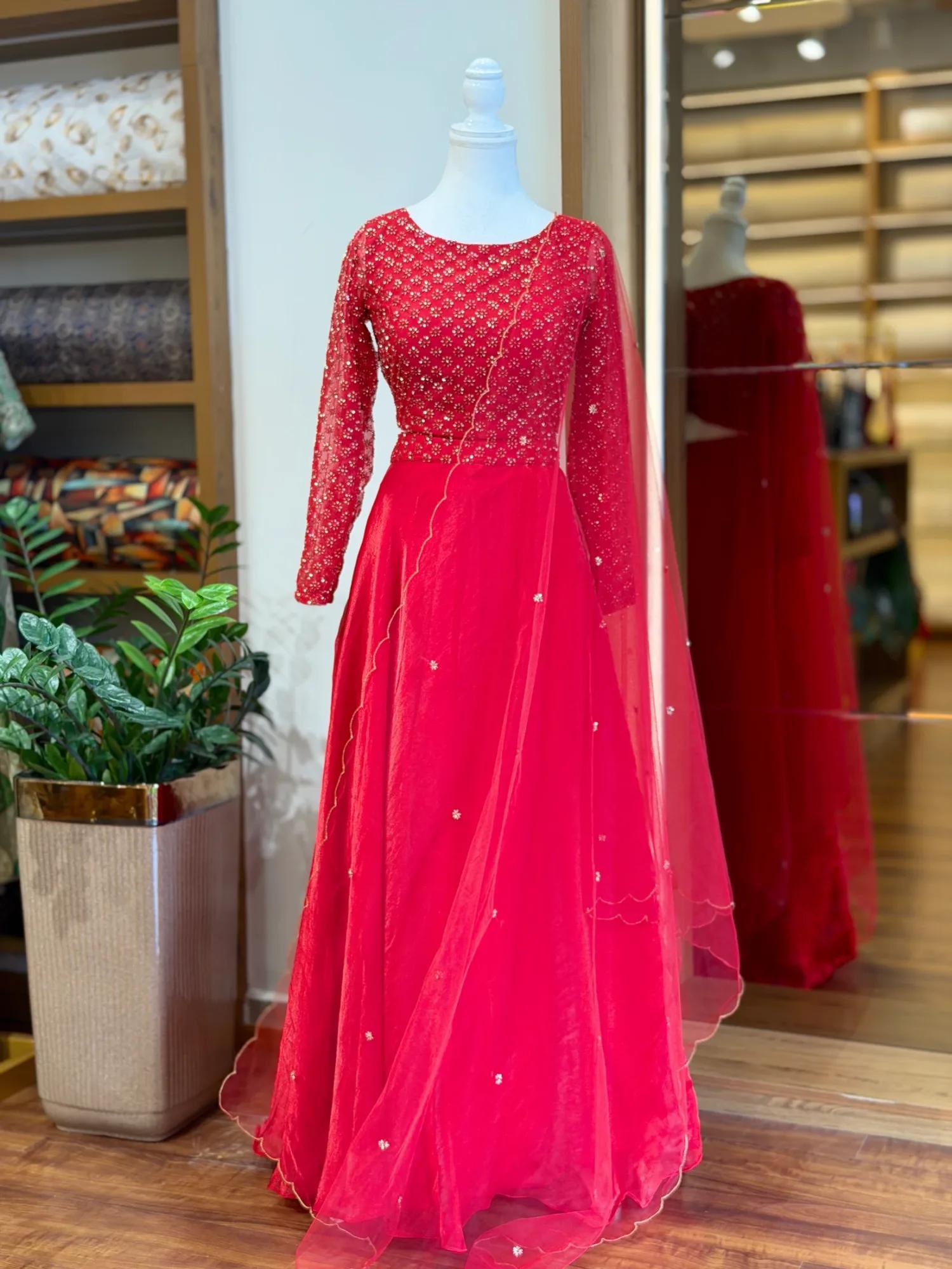 Ruby Red Handworked Umbrella-Cut Ensemble