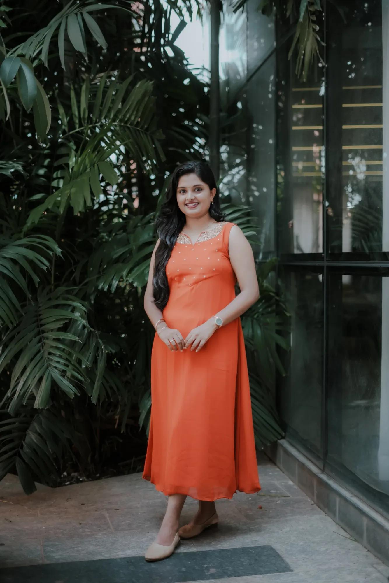 The Orange Grace – Handworked Georgette A-Line