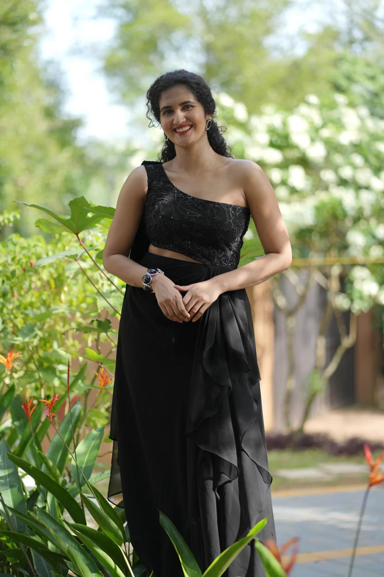 Midnight Elegance One-Shoulder Drape Gown