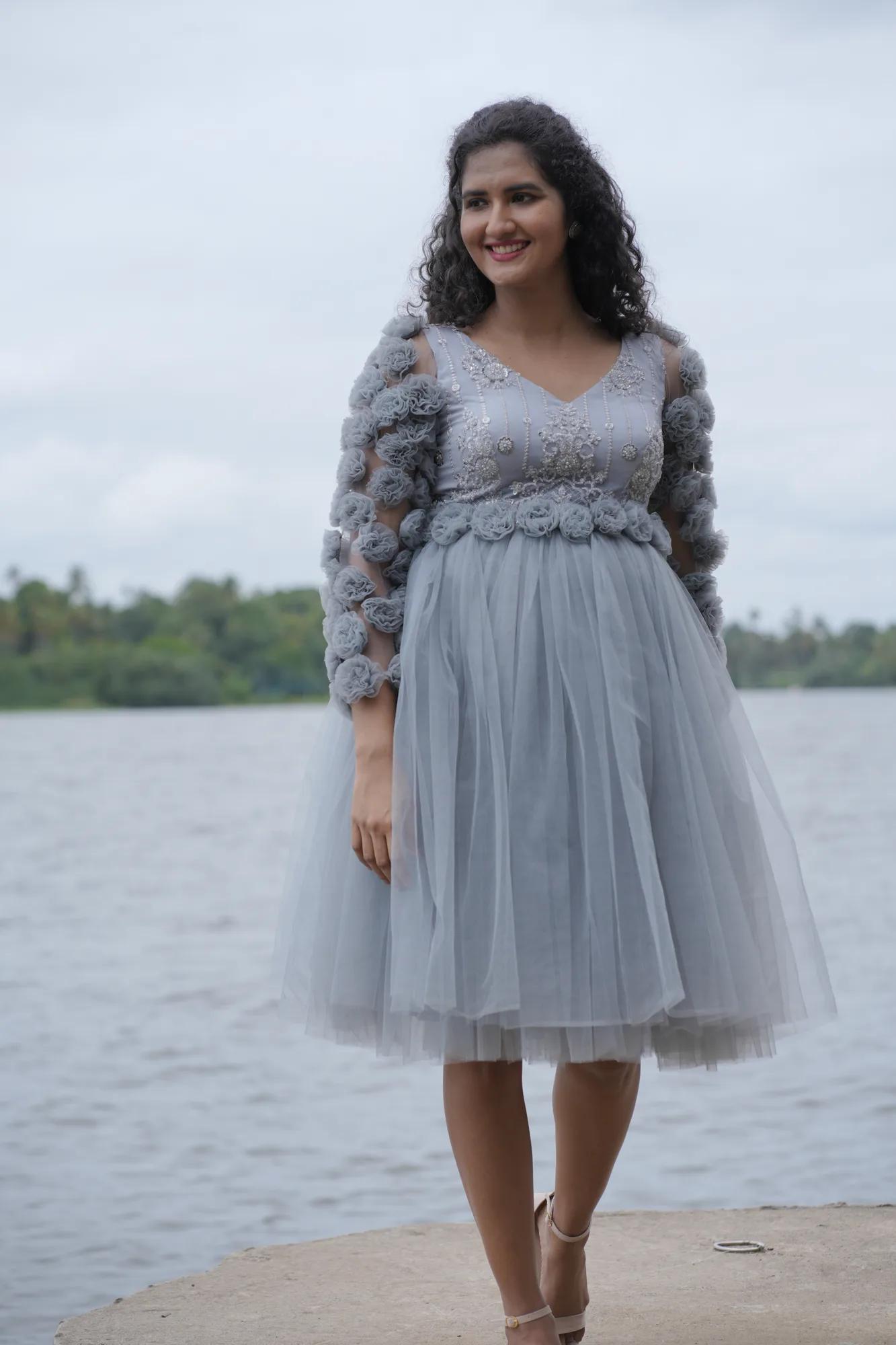Bloom Grace – Handcrafted Floral Net Dress
