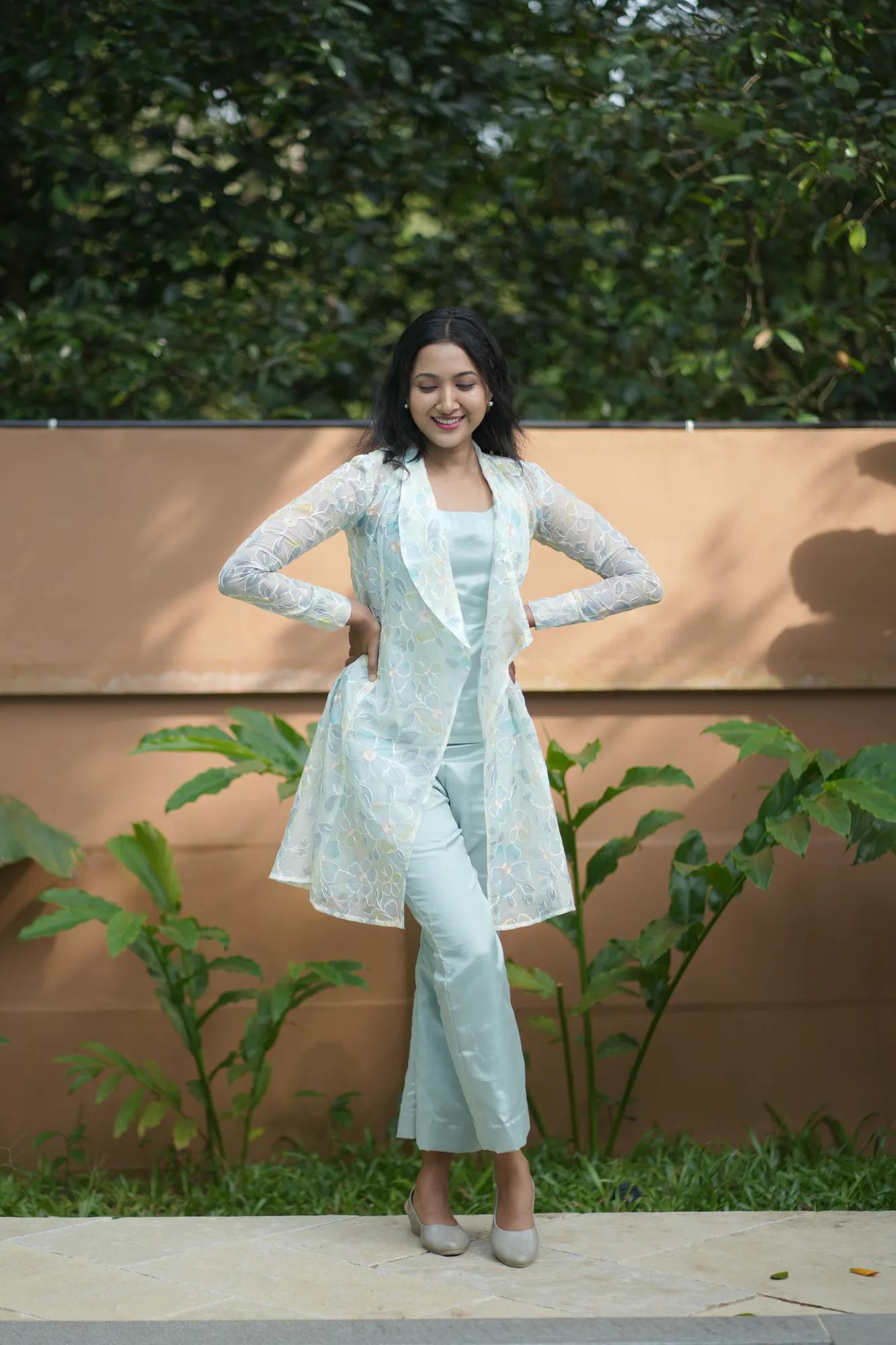 Mauli Green Organza Co-ord Set