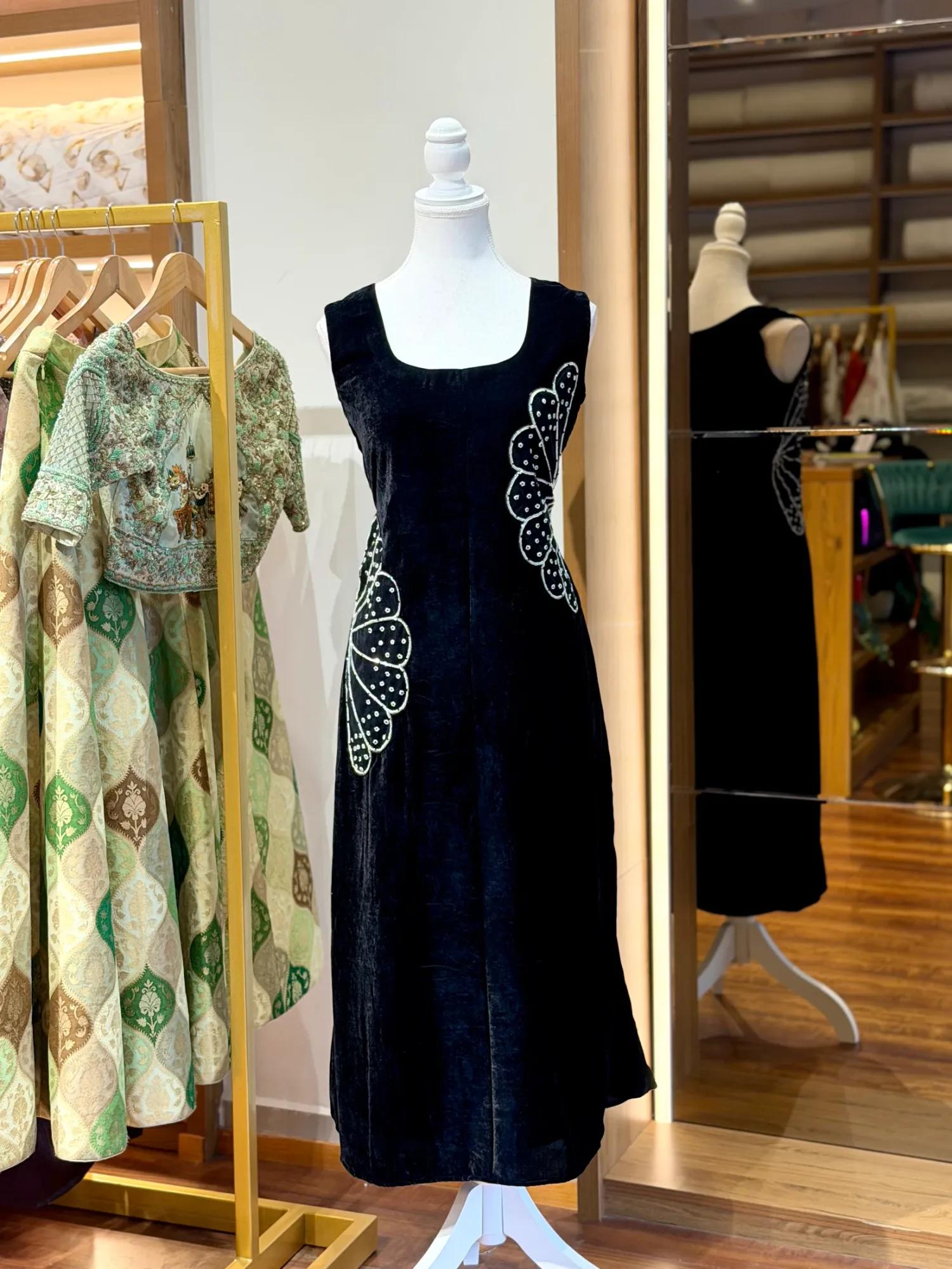 Black Velvet Stone Handwork Dress