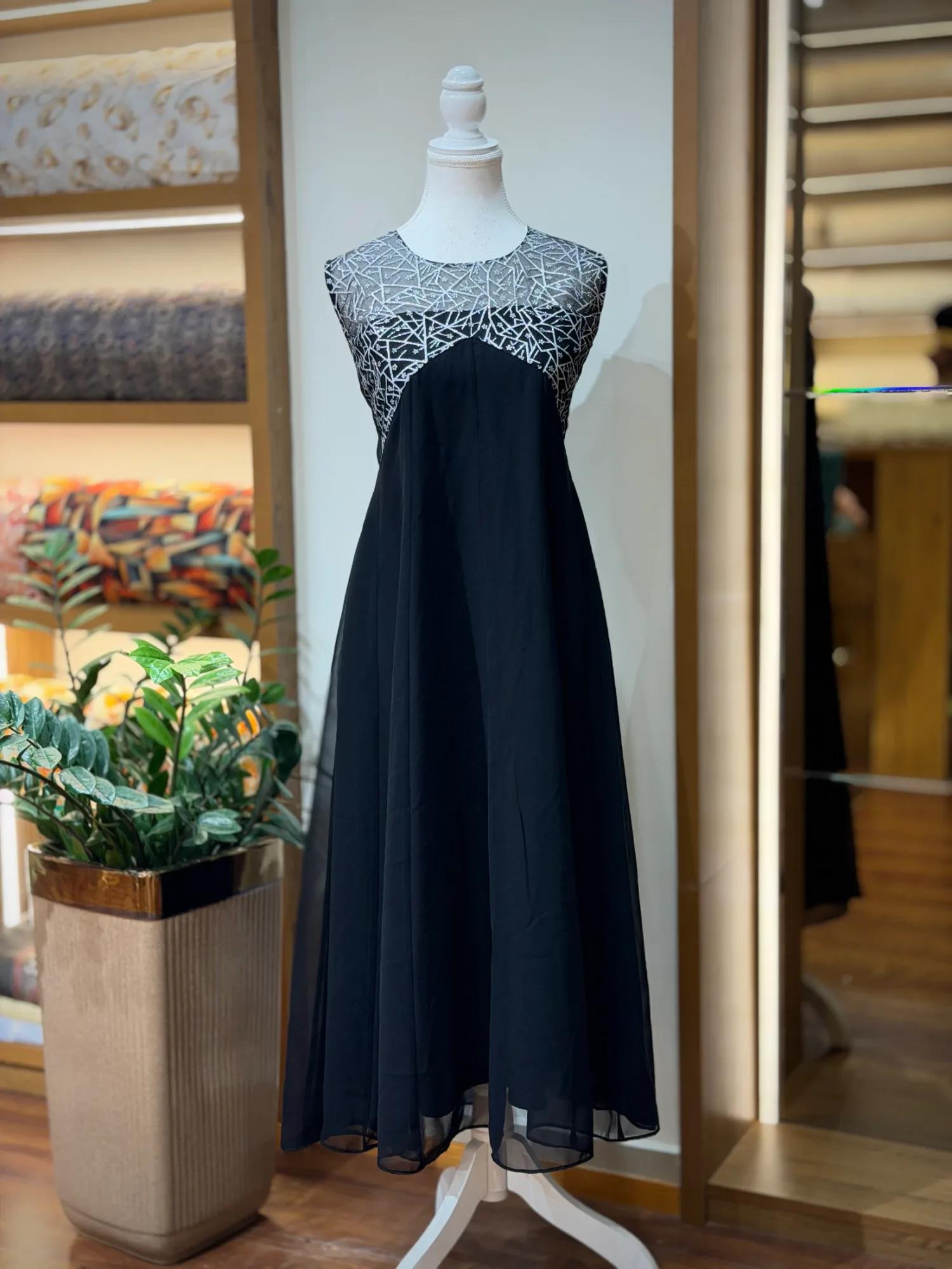 Black Georgette Aliya-Cut A-Line Dress