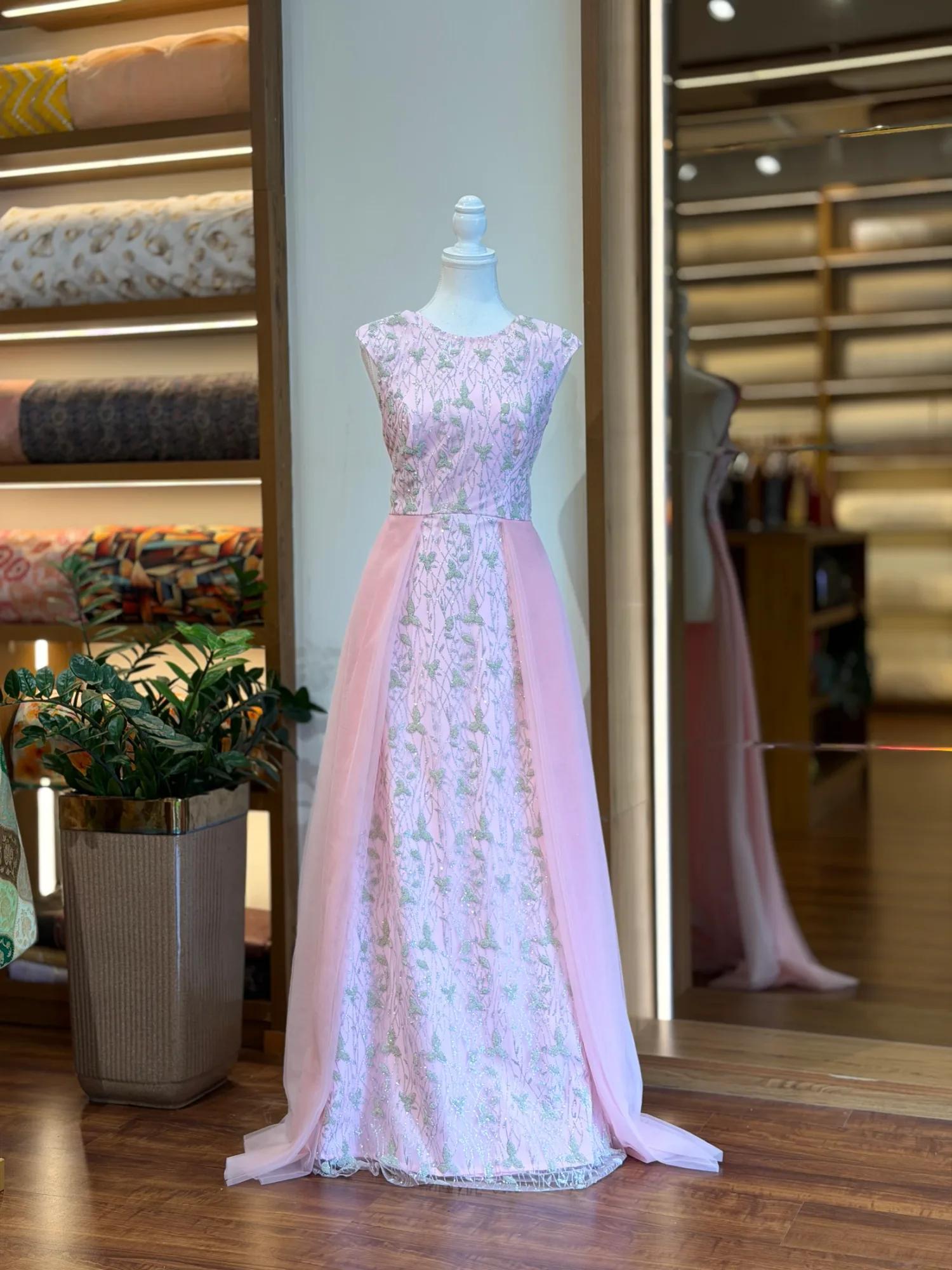 Pastel Pink Floral Work Anarkali