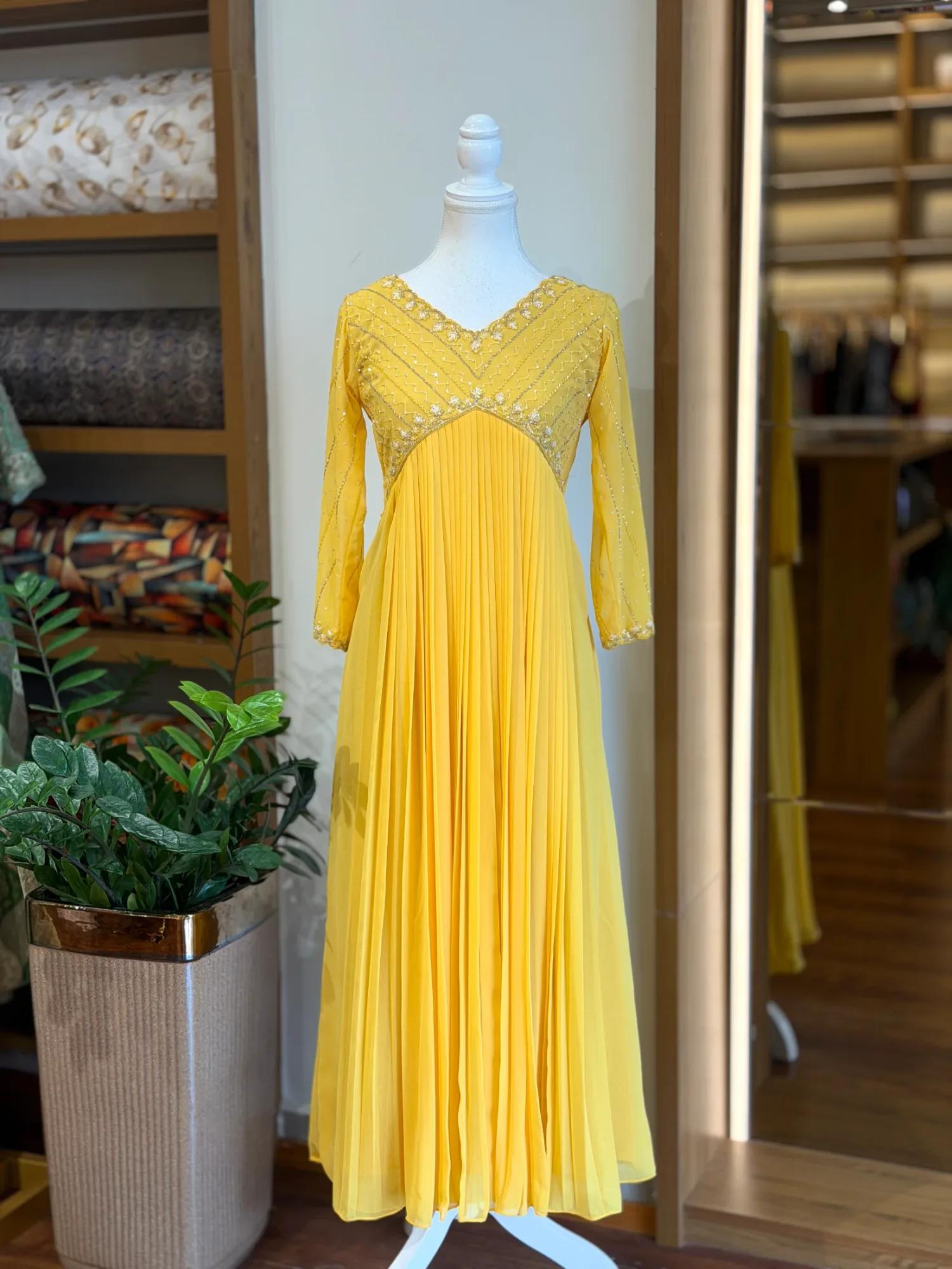 Sunshine Yellow Handwork Pleated Anarkali