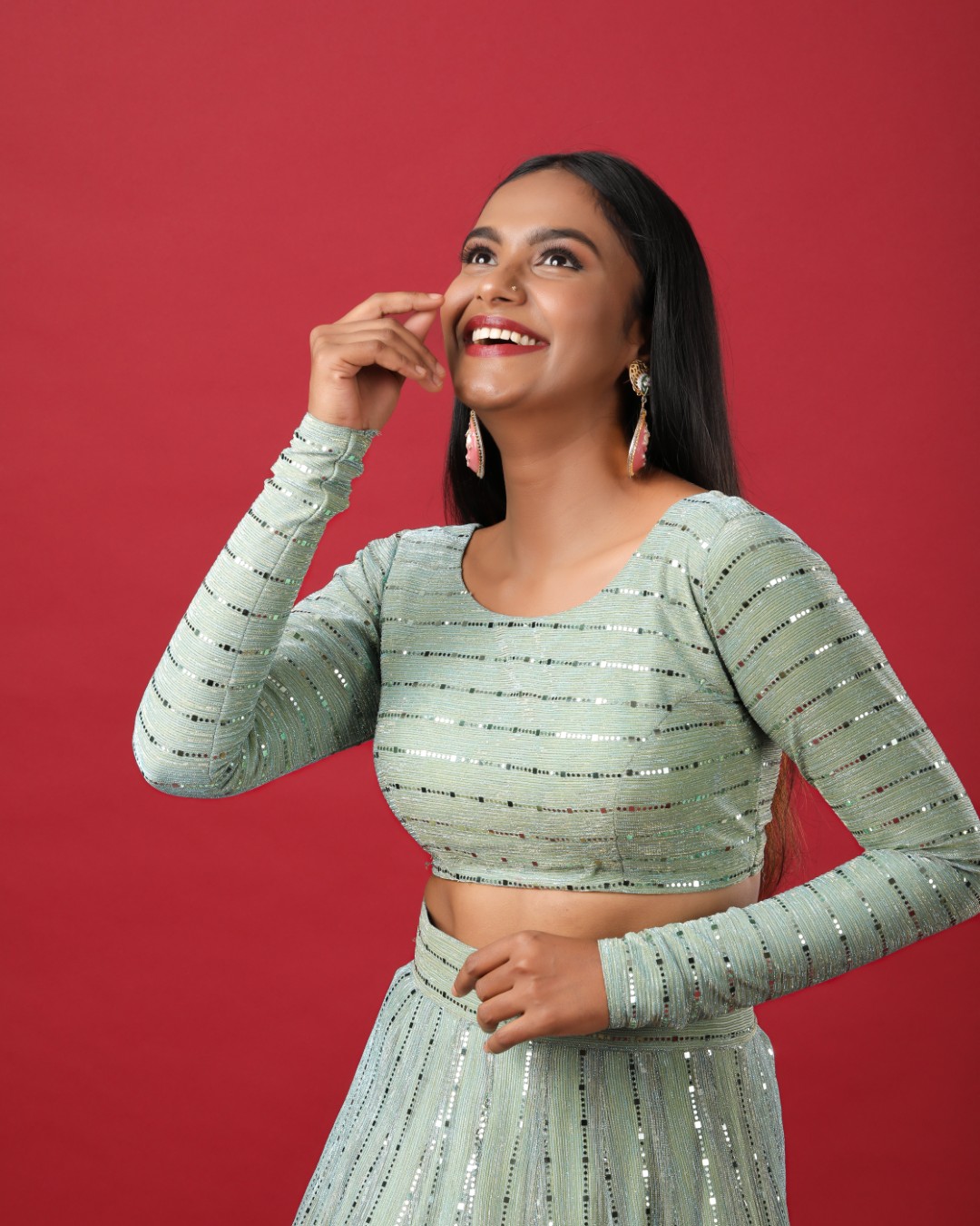 Celeste Shimmer Panel Lehenga Set