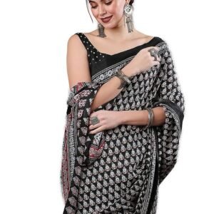 Ajrak Block Print Dola Silk Saree With Unstitched Blouse Piece